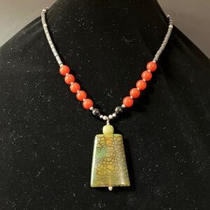 Hand-made silver, unakite, citrine, black onyx, and carnelian necklace